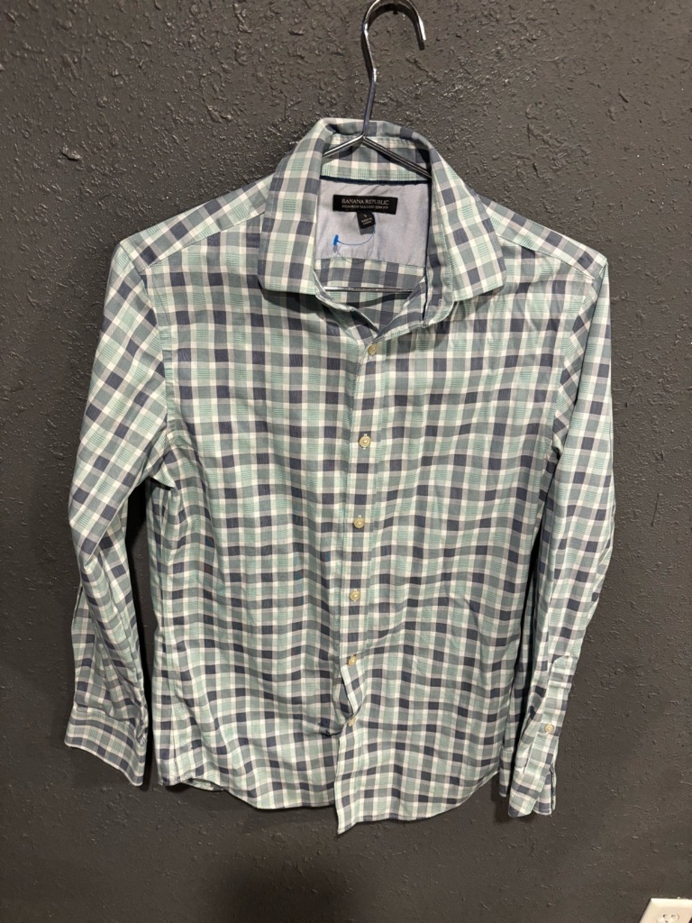 Banana Republic Green and White Plaid Dress Shirt